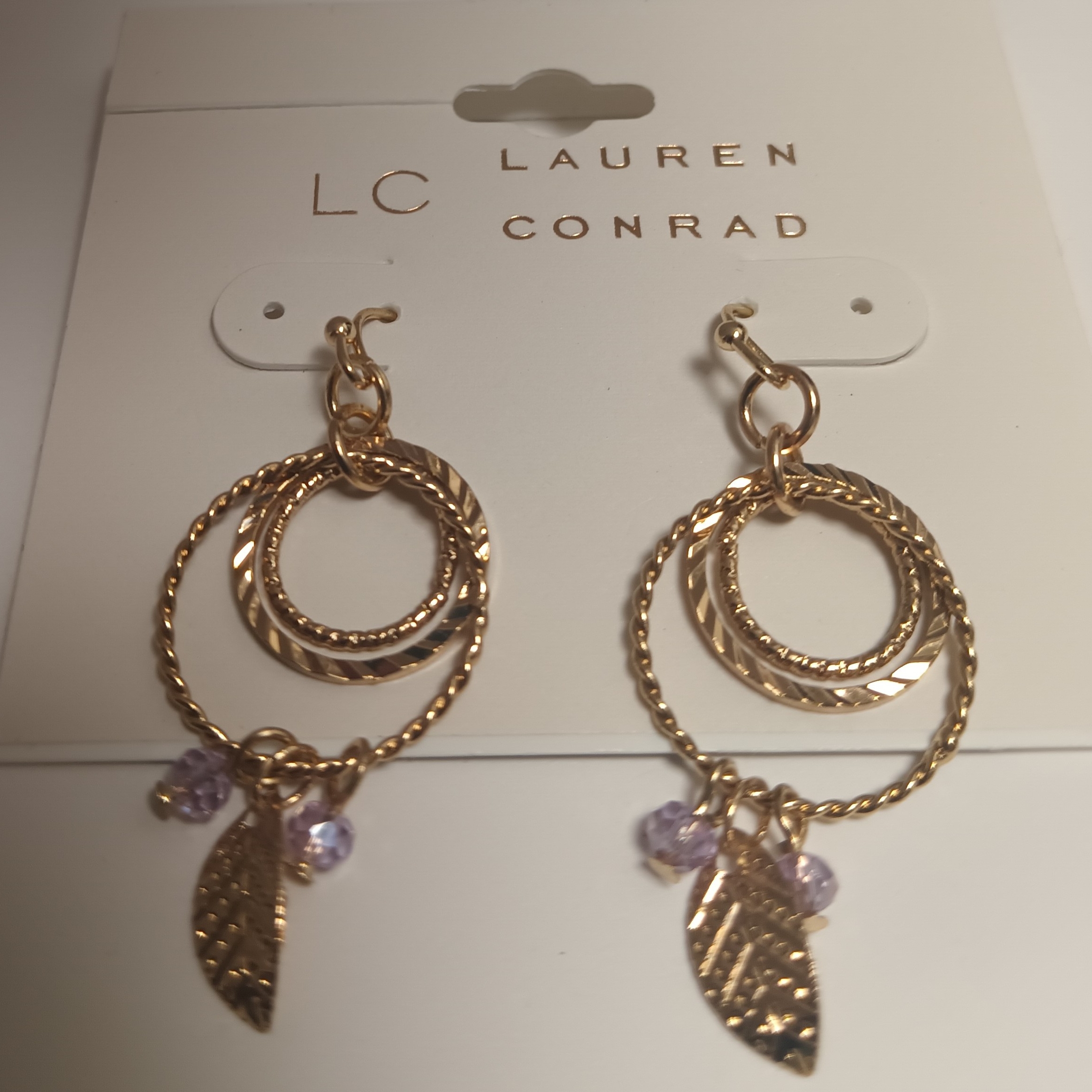 Lauren Conrad Goldtone Triple Hoops & Leaves Earrings
